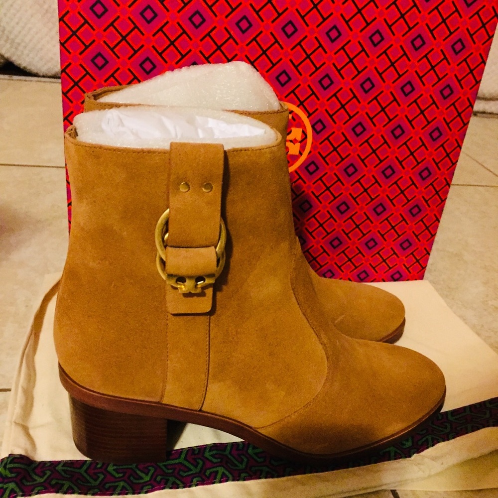 Tory Burch Marsden Suede Booties Tan Size 7.5 New - Picture 3 of 6